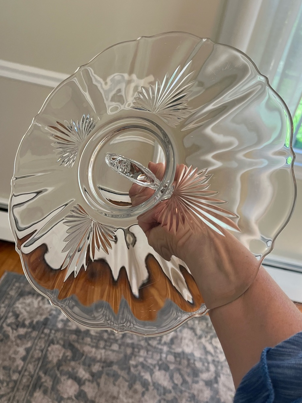 Vintage Fostoria Glass Art Deco FLAME Pattern Handled Lunch Tray Platter - Picture 6 of 14